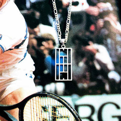 "Calling The Lines" Tennis Court Pendant 15x30mm, Figaro Chain - studio-margaret