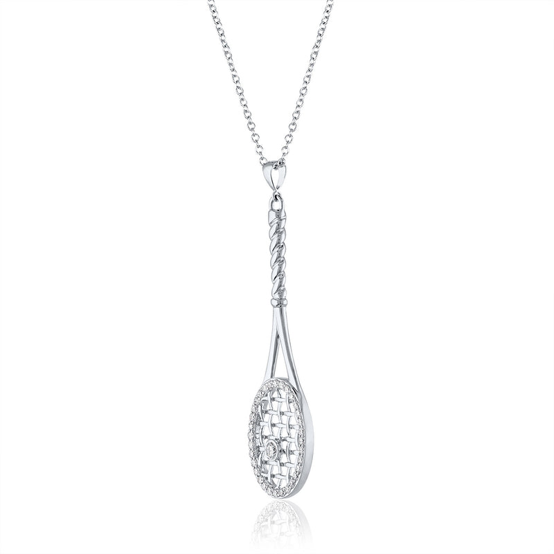 14Kt White Gold and Diamond Framed Tennis Racquet Pendant