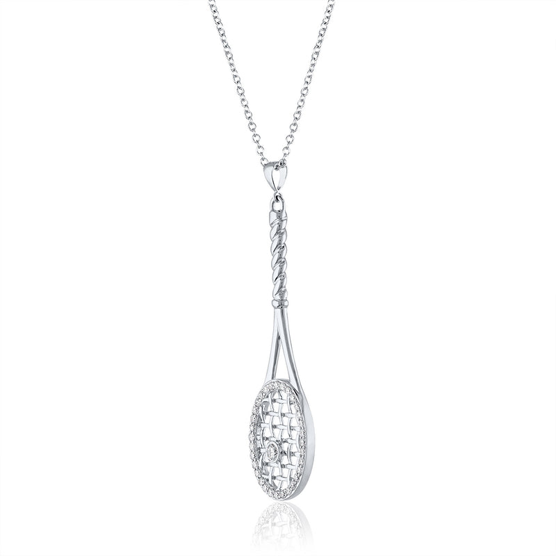 14Kt White Gold and Diamond Framed Tennis Racquet Pendant