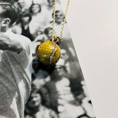 Yellow Enamel Tennis Ball w/ Cubic Zirconia Pendant, (14mm) 18Kt Gold Plated - studio-margaret