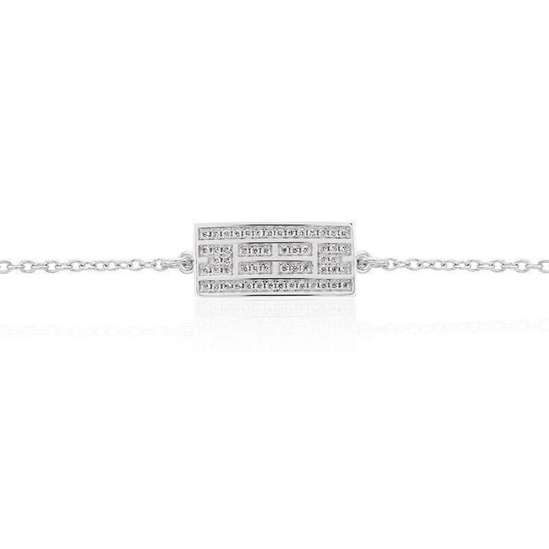 Tennis Court Curved Bracelet w/CZ, 9x18mm, Rhodium Plated - studio-margaret