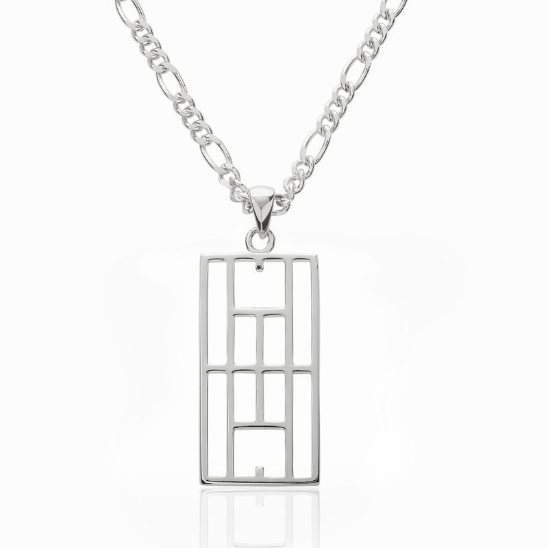 "Calling The Lines" Tennis Court Pendant 15x30mm, Figaro Chain - studio-margaret