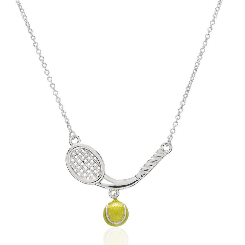 Curved Racquet Necklace w/ Enamel Tennis Ball - studio-margaret