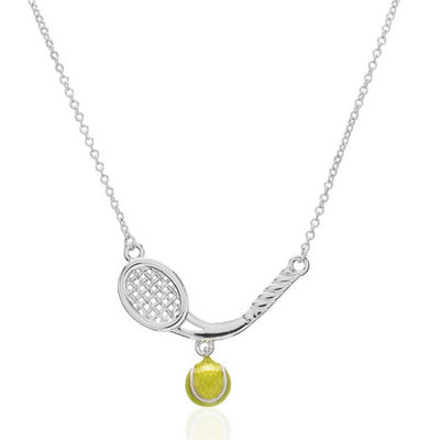 Curved Racquet Necklace w/ Enamel Tennis Ball - studio-margaret