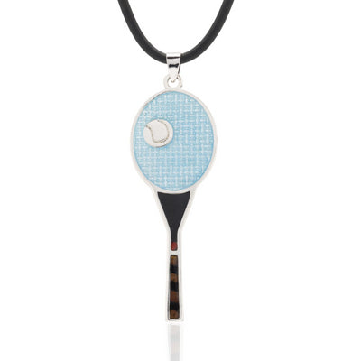 Hand Enameled Tennis Racquet Pendant, Fine Silver - studio-margaret