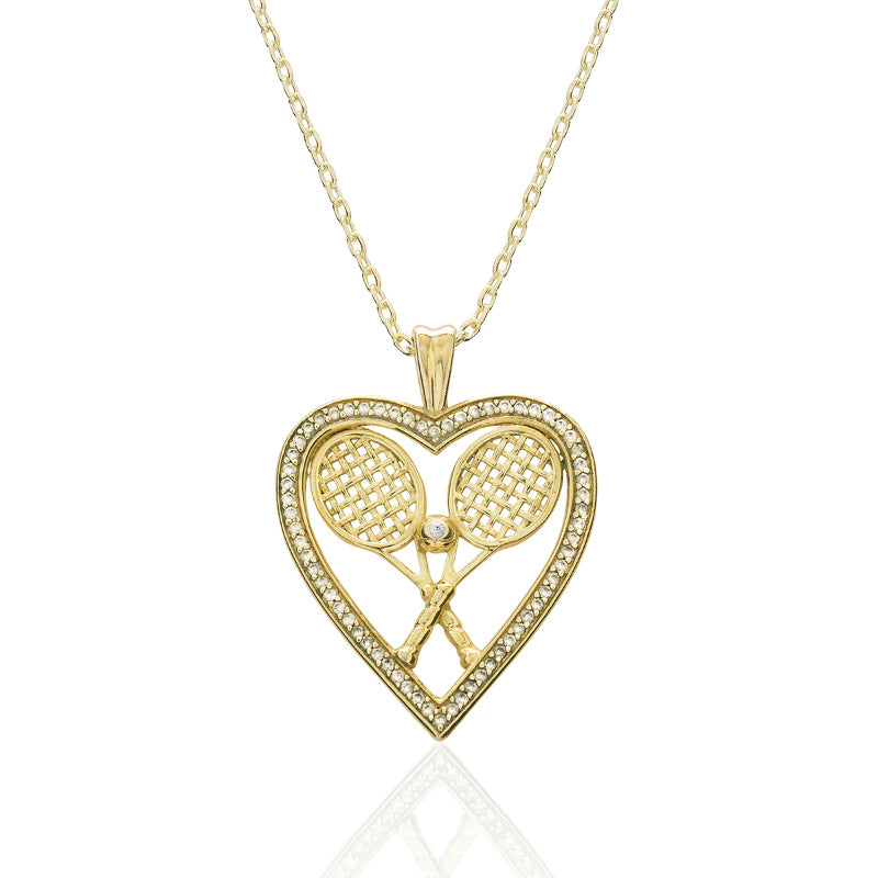 CZ Heart w/Double Racquets and Ball Pendant - studio-margaret