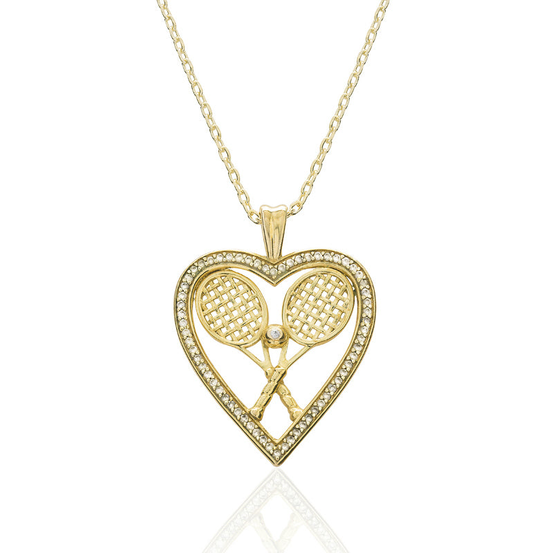 CZ Heart with Double Racquets and Ball Pendant