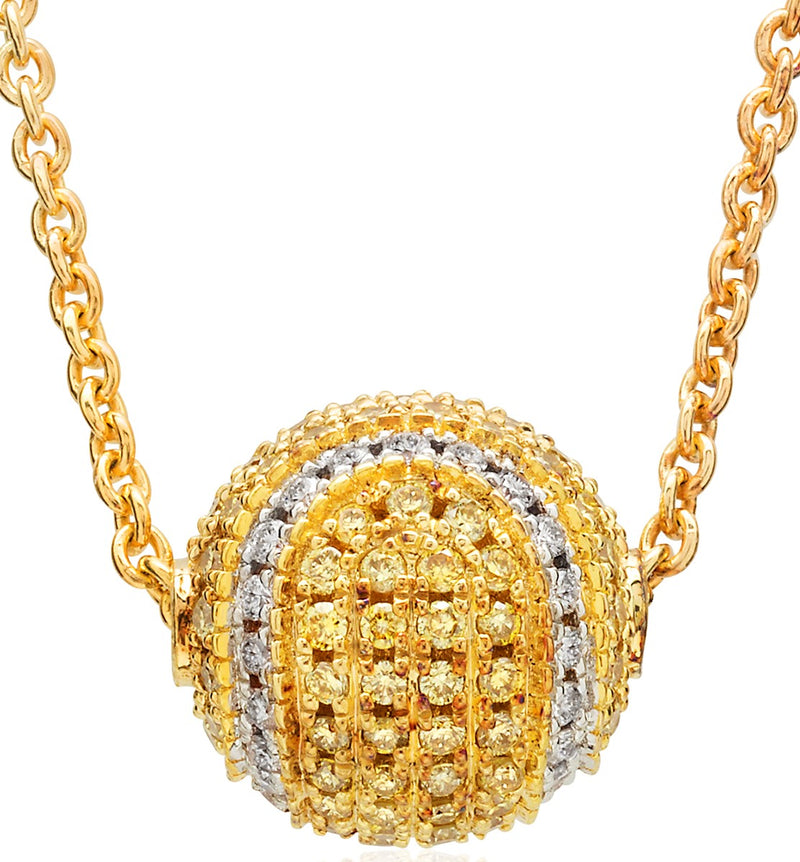 Yellow and White DIAMOND  Pave Tennis Ball Necklace 14kt gold - studio-margaret