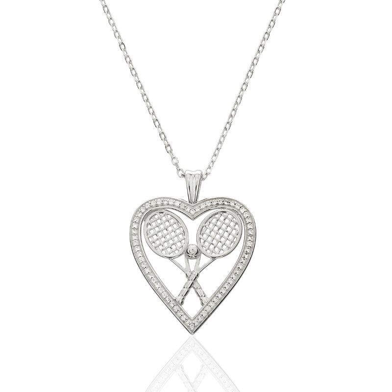 CZ Heart w/Double Racquets and Ball Pendant - studio-margaret