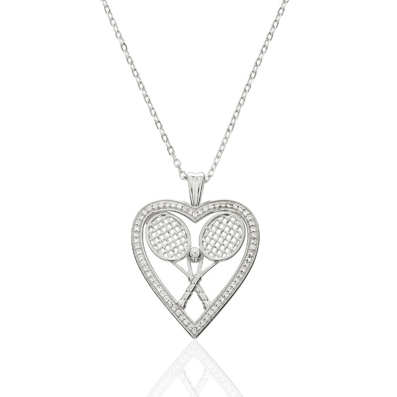 CZ Heart with Double Racquets and Ball Pendant