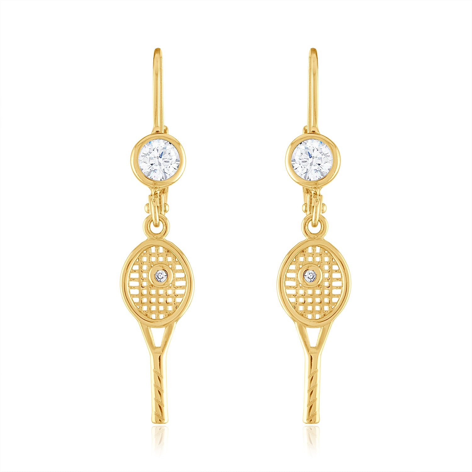 Petite Racquet with bezel CZ Leverback Earrings