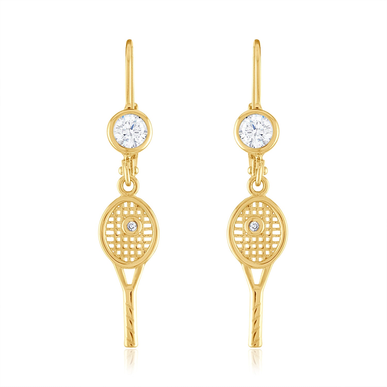 Petite Racquet with bezel CZ Leverback Earrings