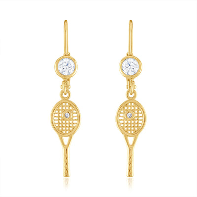 Petite Racquet with bezel CZ Leverback Earrings