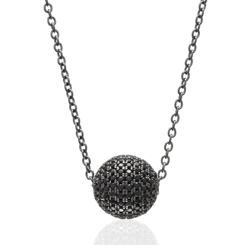 Black Bead Pave Tennis Ball Necklace - studio-margaret