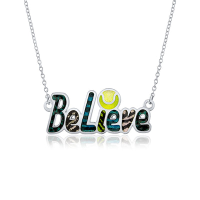 Enamel "Believe" Tennis Necklace