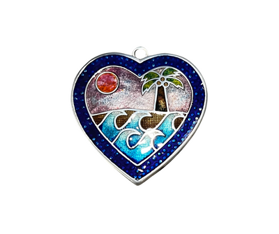 LE Enameled Sun and Seas Heart Pendants