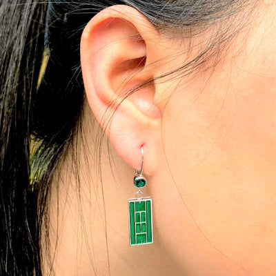 Enamel Tennis Court Lever Back Earrings